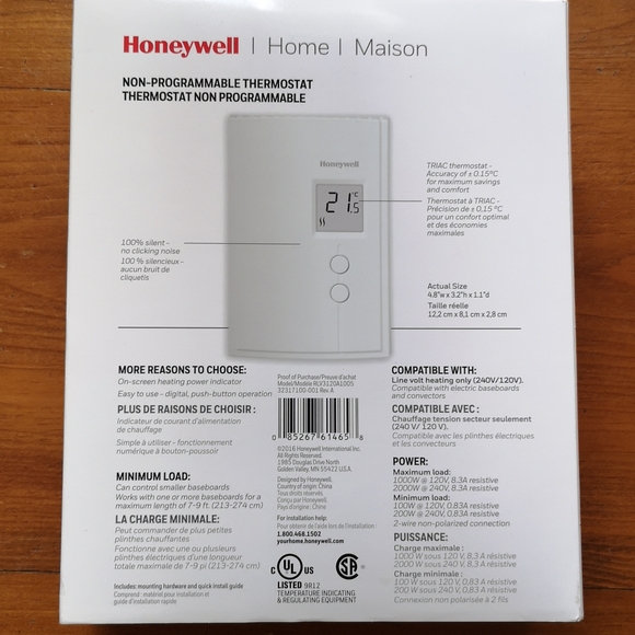 Honeywell Non-Programmable Electric Heat Thermostat, Brand New in Open Box - Picture 3 of 5